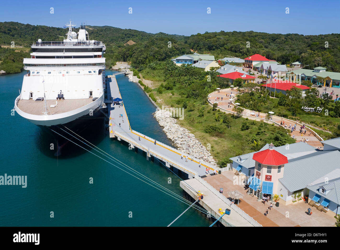 Ship at the Mahogany Bay Cruise Center, Roatan Island, Honduras Stock