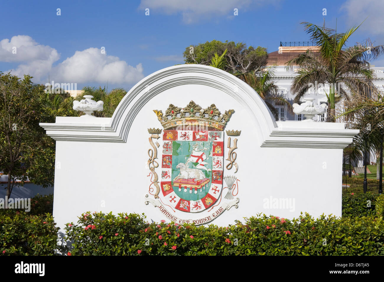 Puerto Rican coat of arms on a wall at the old casino, Old San Juan