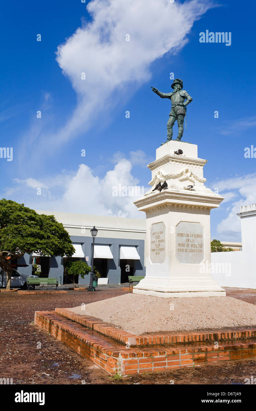 Statue of Juan Ponce De Leon in Plaza De San Jose, Old San Juan, San Juan, Puerto Rico Stock Photo