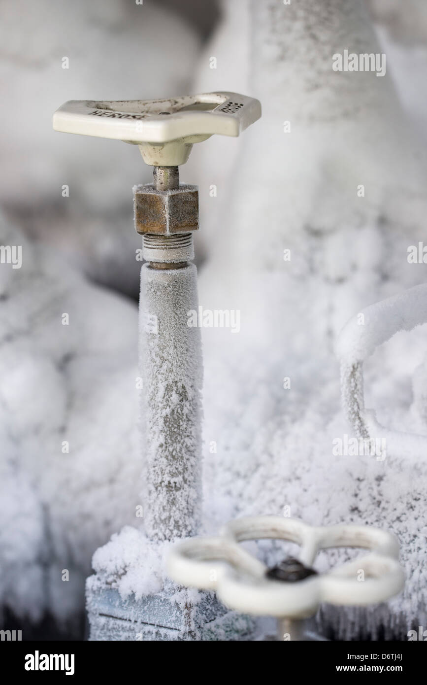 Valves to transfer liquid oxygen. Stock Photo