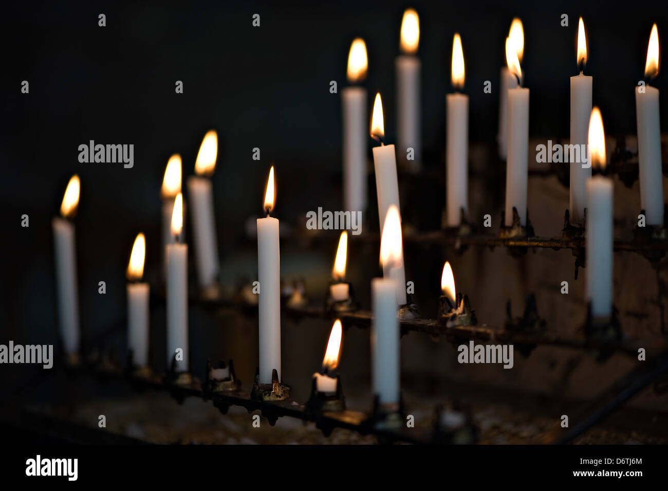 Church prayer candles burning Stock Photo Alamy