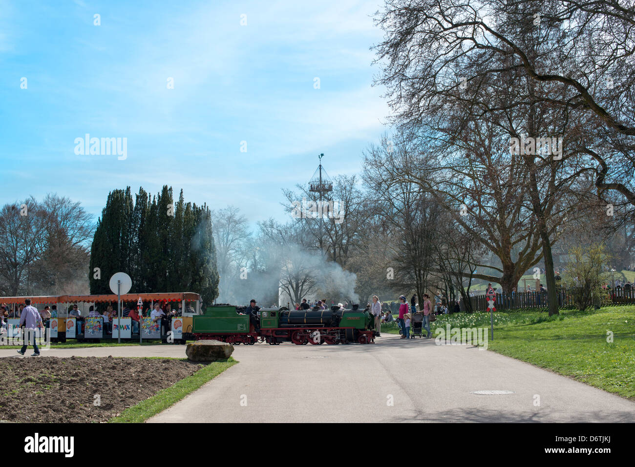 People are enjoying the first sunny spring day in Killesberg Park in Stuttgart, Germany on April 14, 2013. Stock Photo