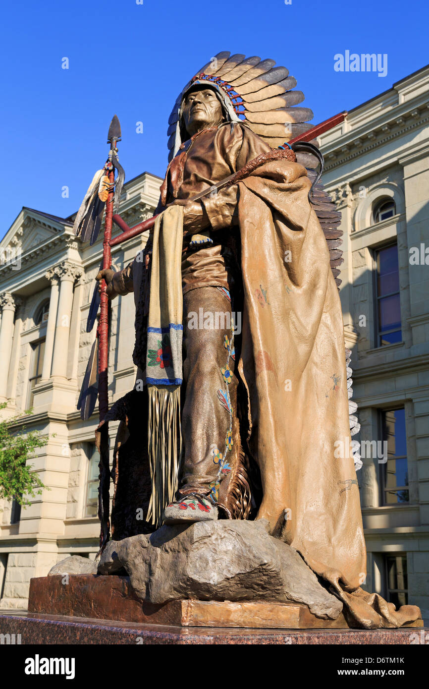 USA, Wyoming, Cheyenne, Chief Washakie statue at State Capitol Stock