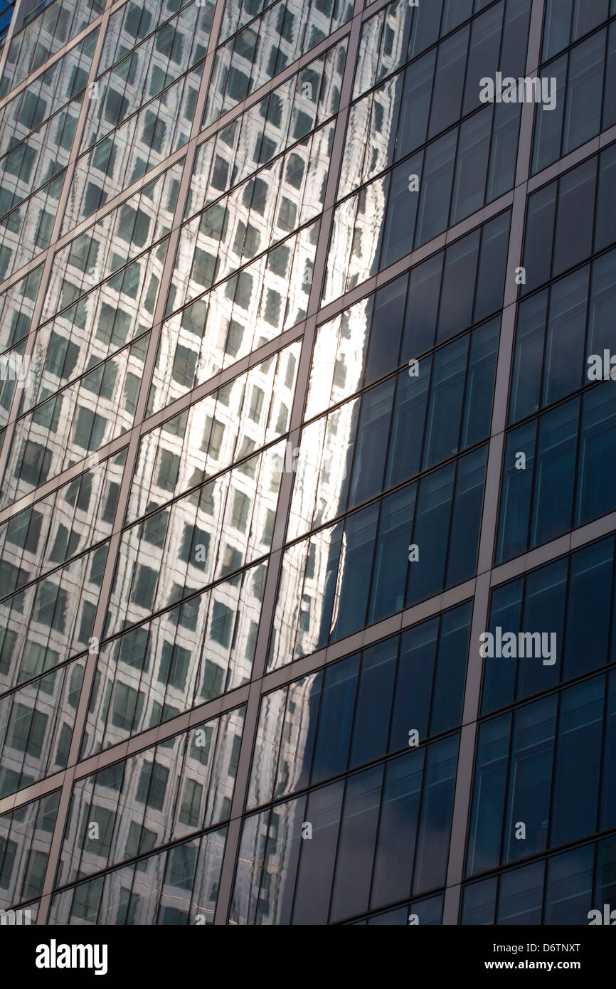 Reflections on the glass buildings of Canary Wharf, London Stock Photo ...