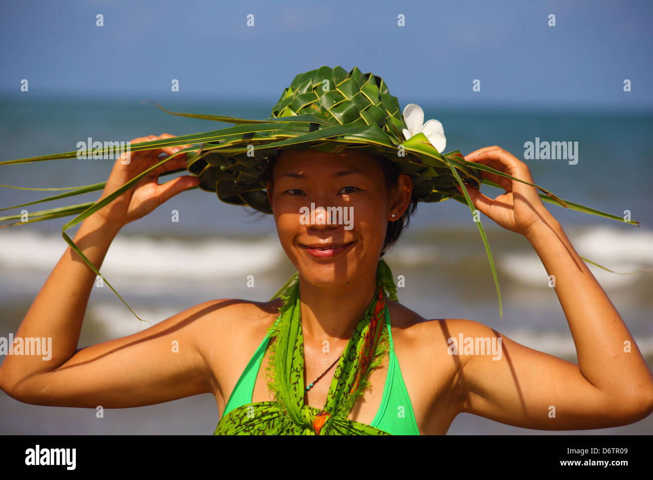 asian women at Chaunghta Beach in Myanmar Stock Photo