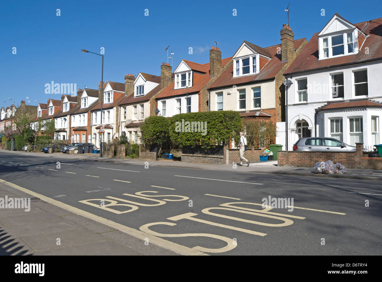 Road markings at bus stop hi-res stock photography and images - Alamy