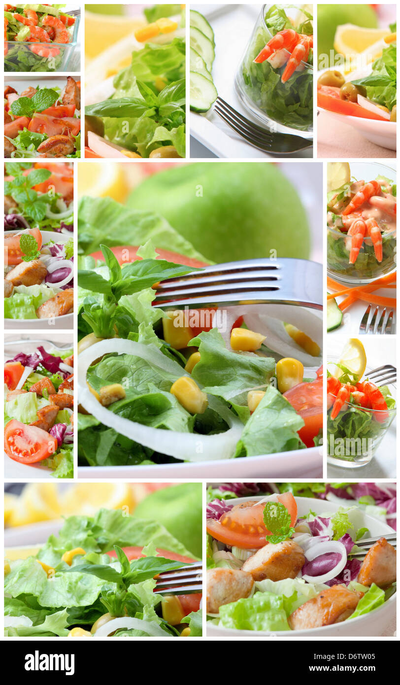 collage with assorted green salad on bowl Stock Photo Alamy
