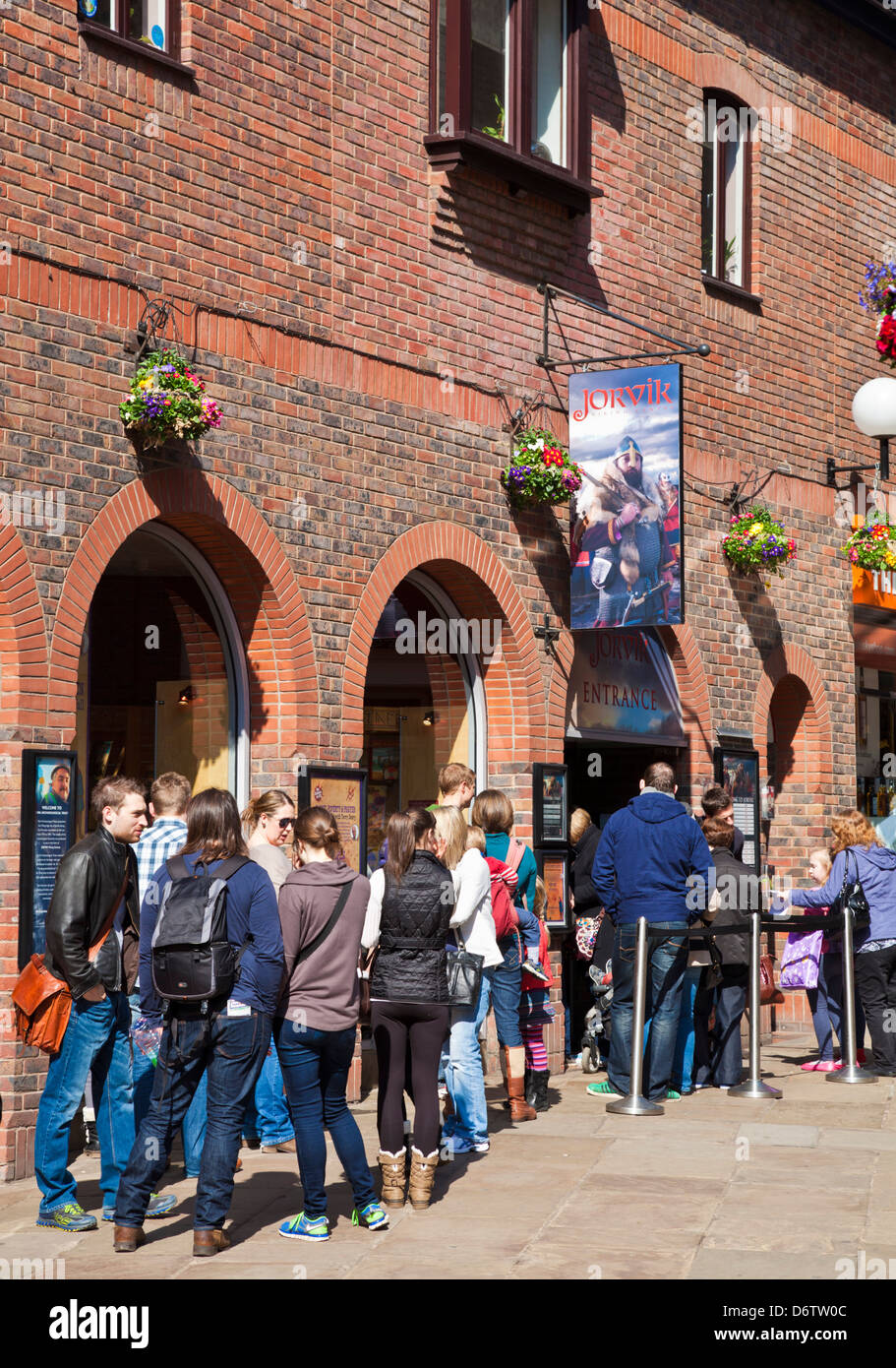 Tourists queuing at  the York Jorvik Viking Centre entrance Coppergate City centre North Yorkshire England UK GB EU Europe Stock Photo