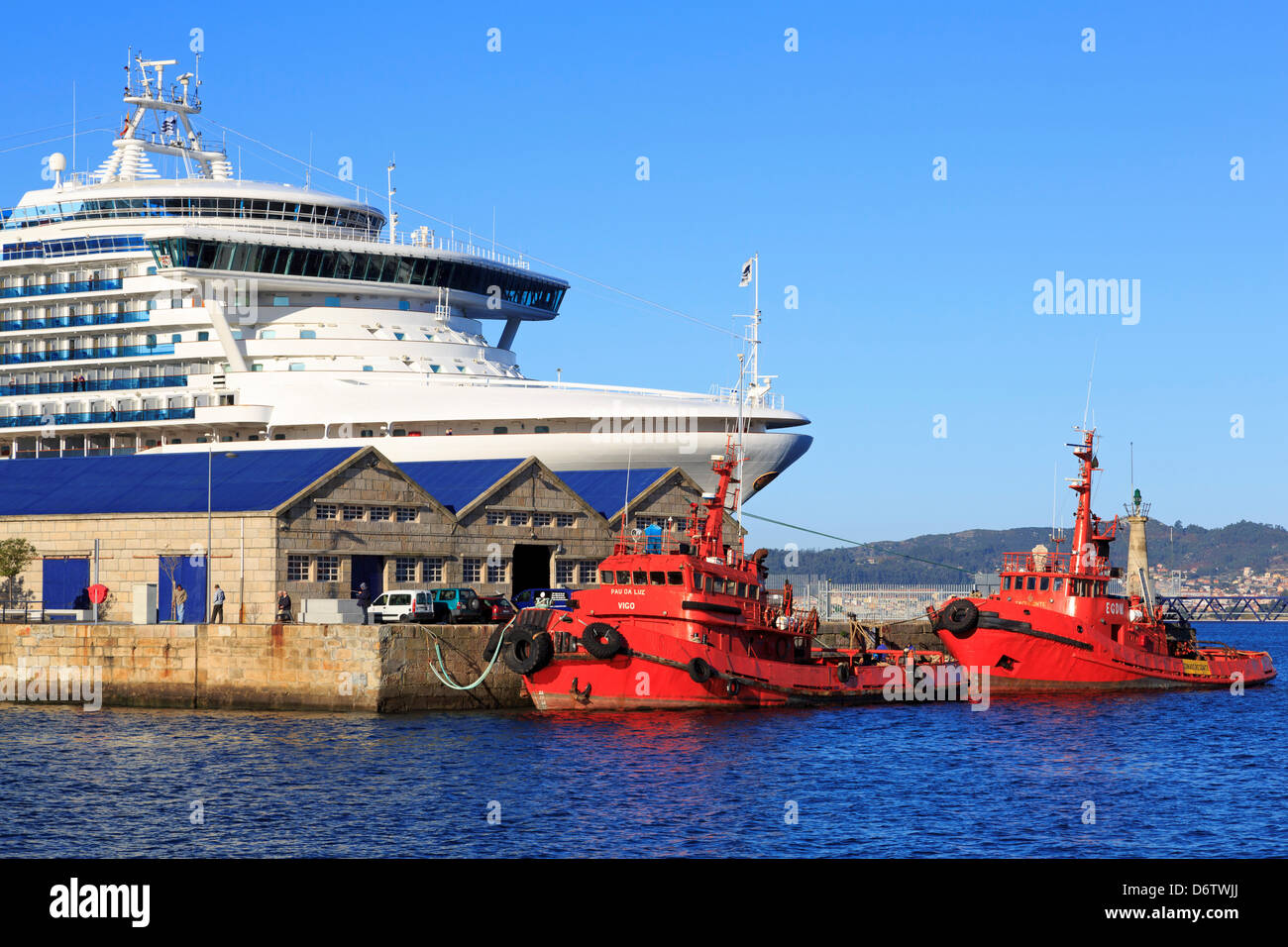 Tugboats & cruise ship in Vigo Port,Vigo,Galicia,Spain,Europe Stock Photo Alamy