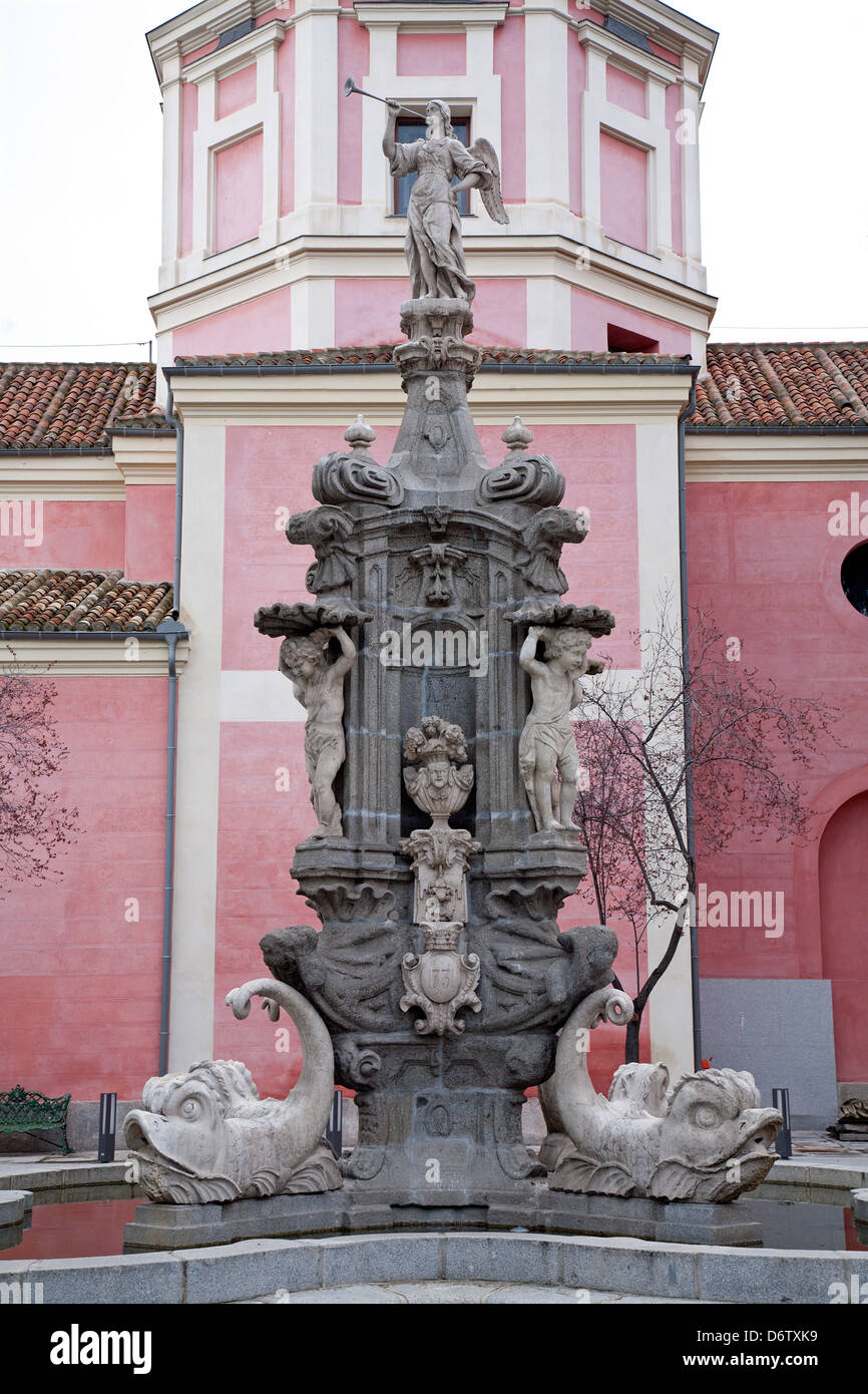 MADRID - MARCH 10: Baroque baroque fountain by north facade of Museo Municipal on March 10, 2013 in Madrid. Stock Photo