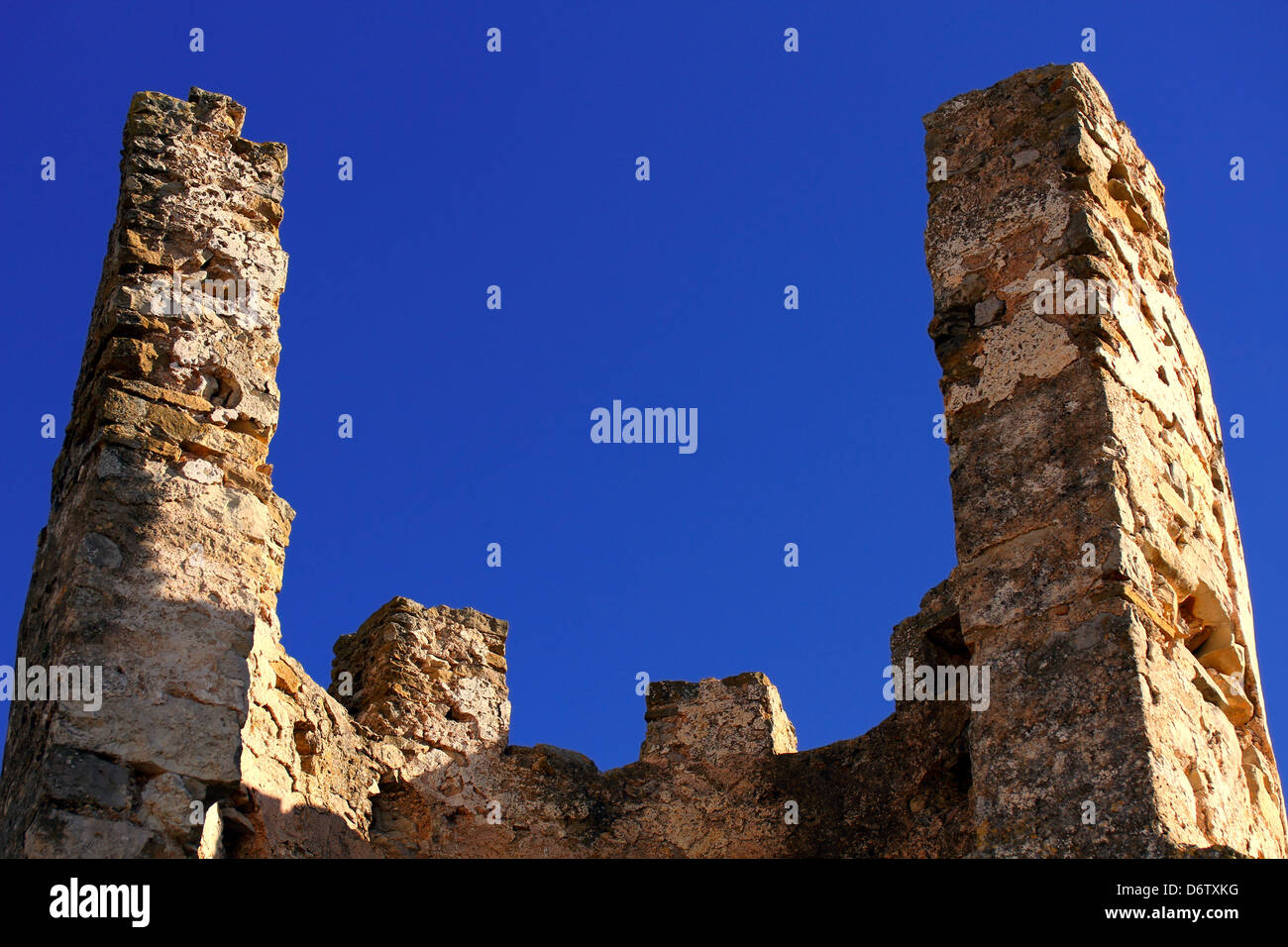 Ruins of Old castle of the Knights Templar in Alcala de Xivert, Spain. Stock Photo