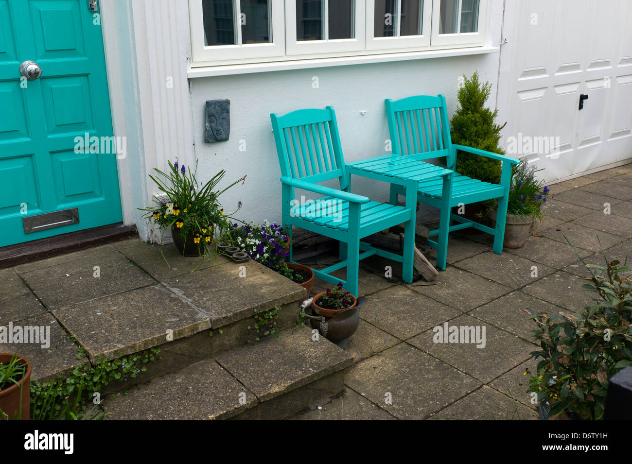 Pair Of Matching Wooden Chairs And Front Door Town Garden