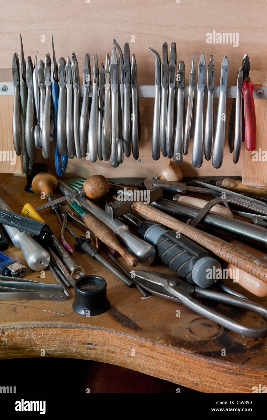 Berlin, Germany, various tools in a goldsmith's Stock Photo