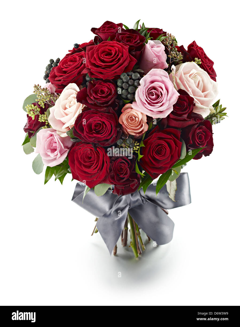 Red pink roses bouquet Stock Photo