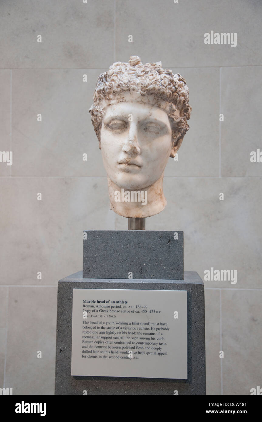 Marble head of an athlete in the Metropolitan Museum of Art, (Met) New York City USA Stock Photo