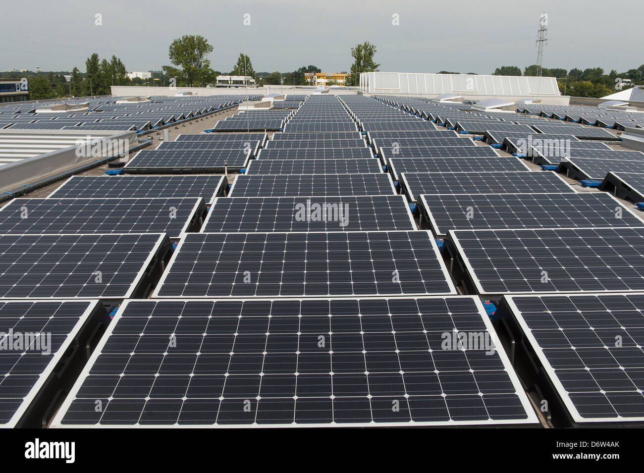 Berlin, Germany, roof of Berlin's large market with new solar panels ...