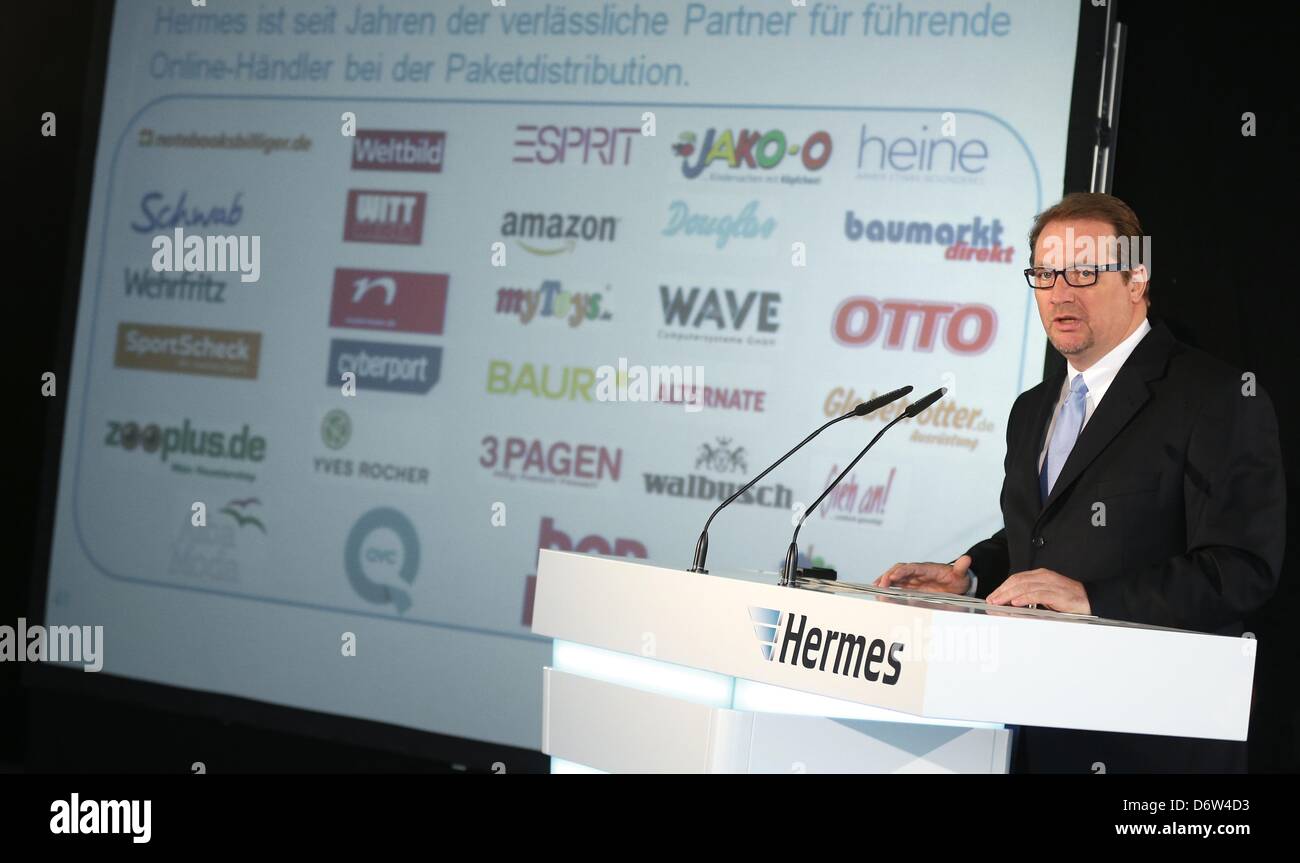 CEO of Hermes Logistik Gruppe Deutschland GmbH Frank Iden talks about his  company's business figures at their annual press conference in Hamburg,  Germany, 23 April 2013. Photo: CHRISTIAN CHARISIUS Stock Photo - Alamy