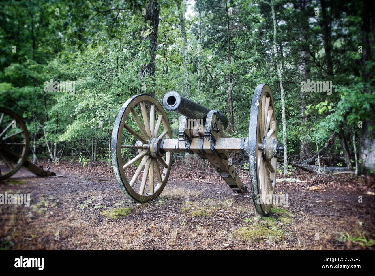 Cannon guards the woodline at Shiloh National Military Park. Stock Photo