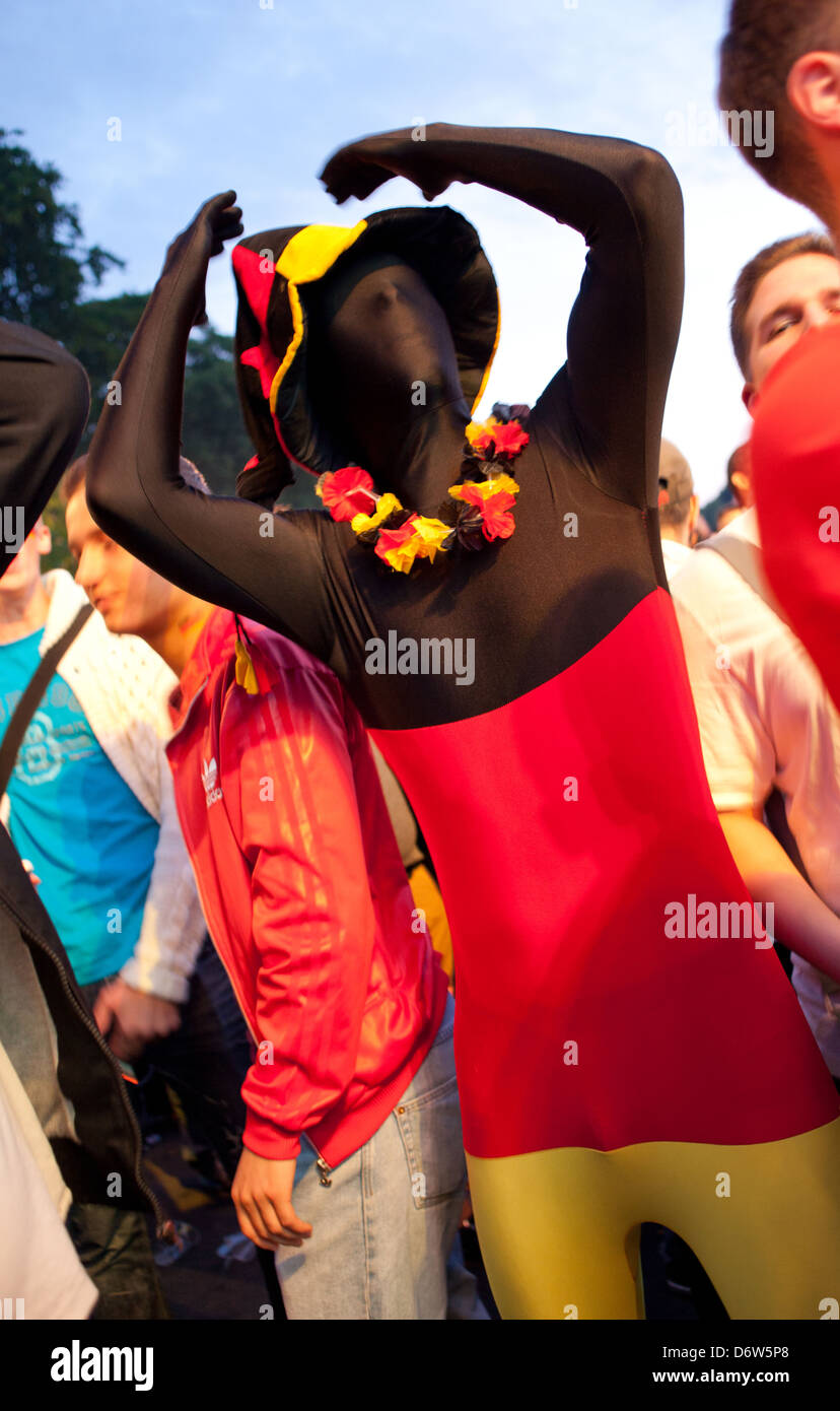 Berlin, Germany, visitors in a Morphsuit on the fan mile to the football Euro 2012 Stock Photo