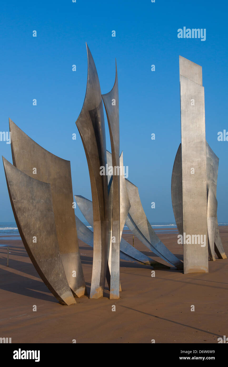 sculptures 'Les Braves' Omaha Beach, Saint-Laurent-sur-Mer, memorial of the D-Day Stock Photo