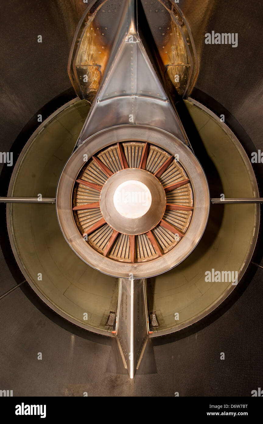 Airplane turbo jet engine, pictured from its back Stock Photo