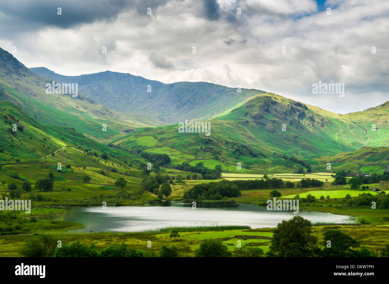 Little Langdale Tarn and Tilberthwaite Fells in the English Lake District, Cumbria, England. Stock Photo