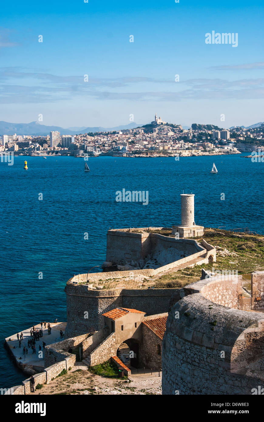 Skyline view over Marseille from The Chateau D'If on Isle D'if Stock Photo