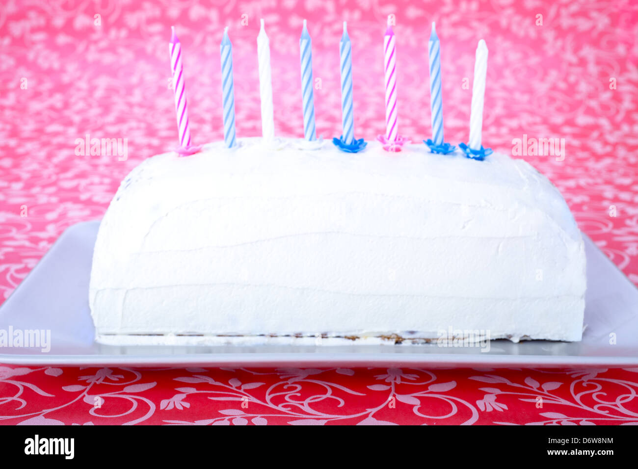 Celebration cake with eight candles Stock Photo Alamy