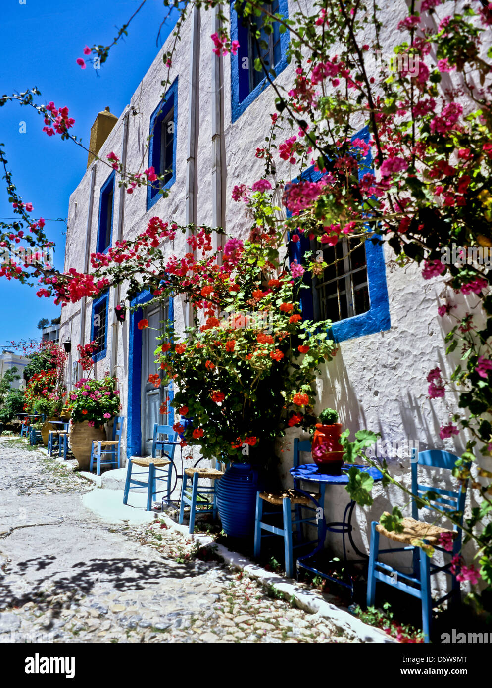 8505. Typical Greek street, Rhodes, Greece, Europe Stock Photo