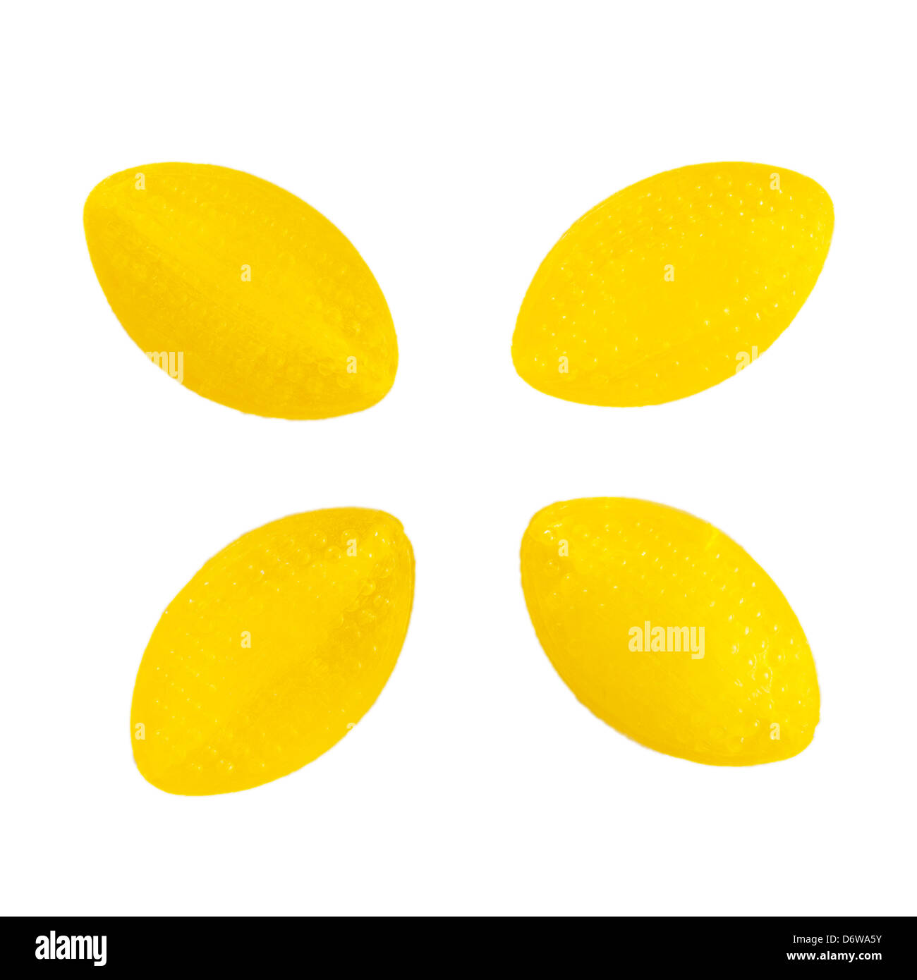A selection of Sherbet Lemons sweets candy on a white background Stock Photo