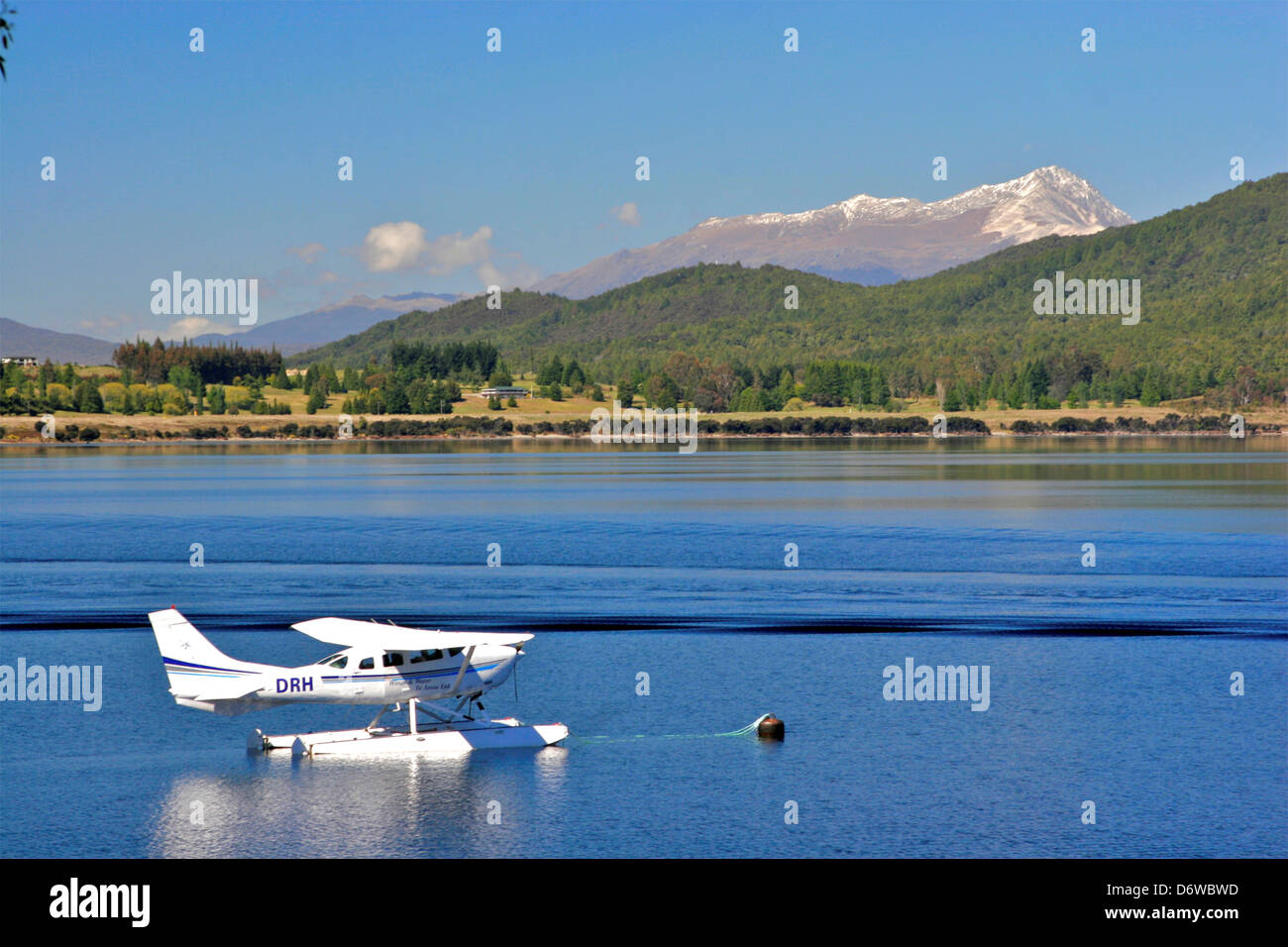 New Zealand, Lake Te Anau, Seaplane floating on water Stock Photo Alamy