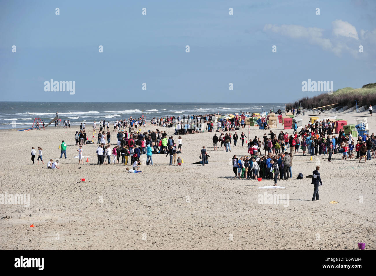 Langeoog, Germany, school groups organize beach games on the beach Stock Photo