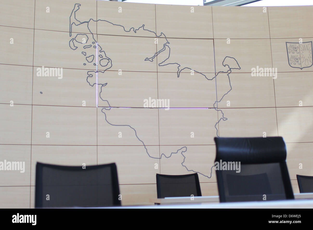 Kiel, Germany, graphic outline of the map of Schleswig-Holstein in Parliament after the court of parliament president Stock Photo