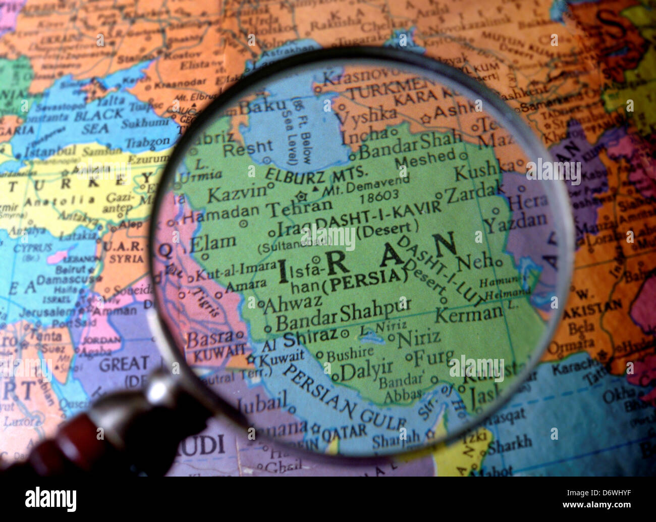 Globe featuring map of Iran Stock Photo
