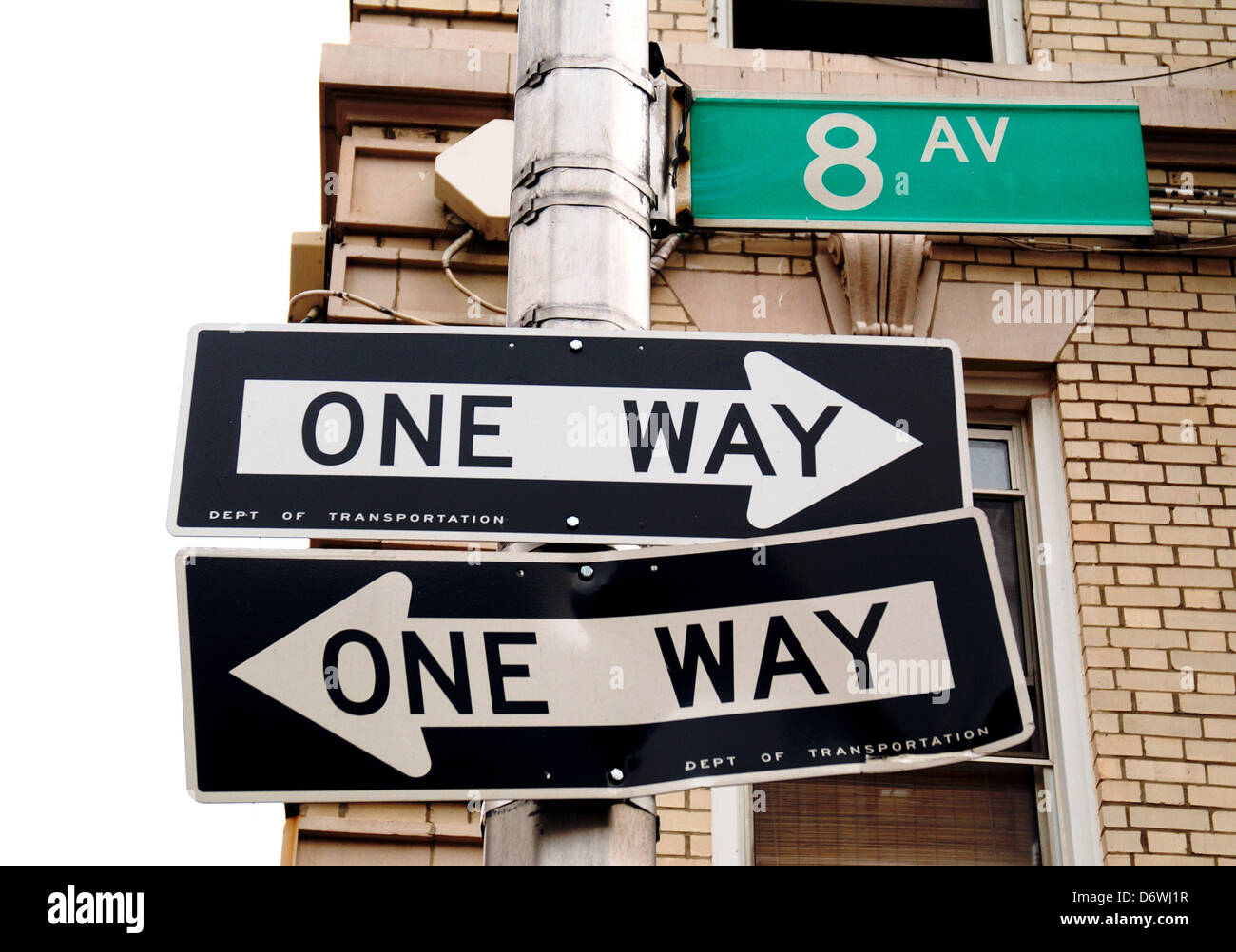 One Way signs pointing in opposite directions, Eighth Avenue, New York City, New York State, USA