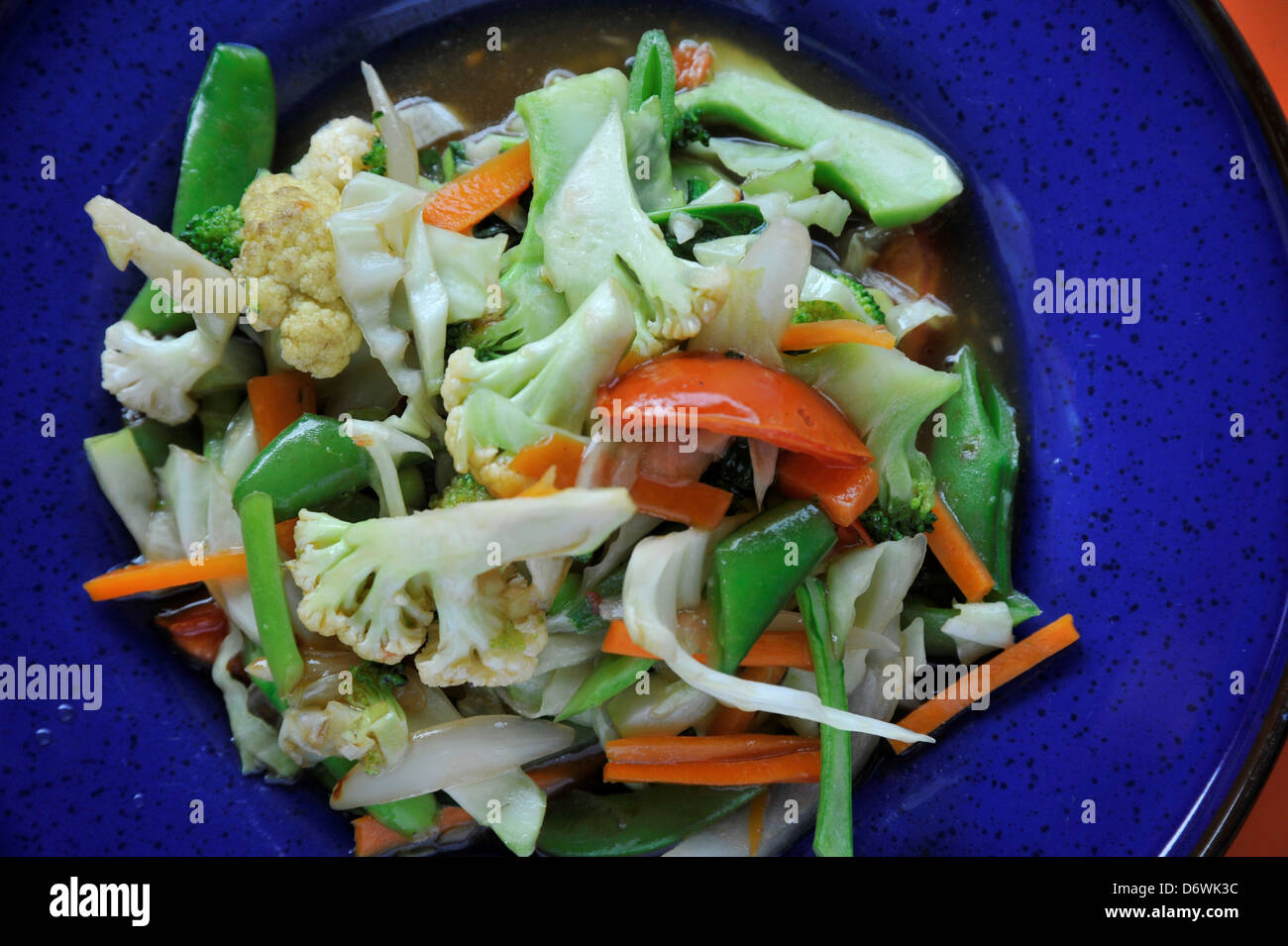 Pad Pak Ruam Mit stir fried mixed vegetables Thai style Stock Photo - Alamy