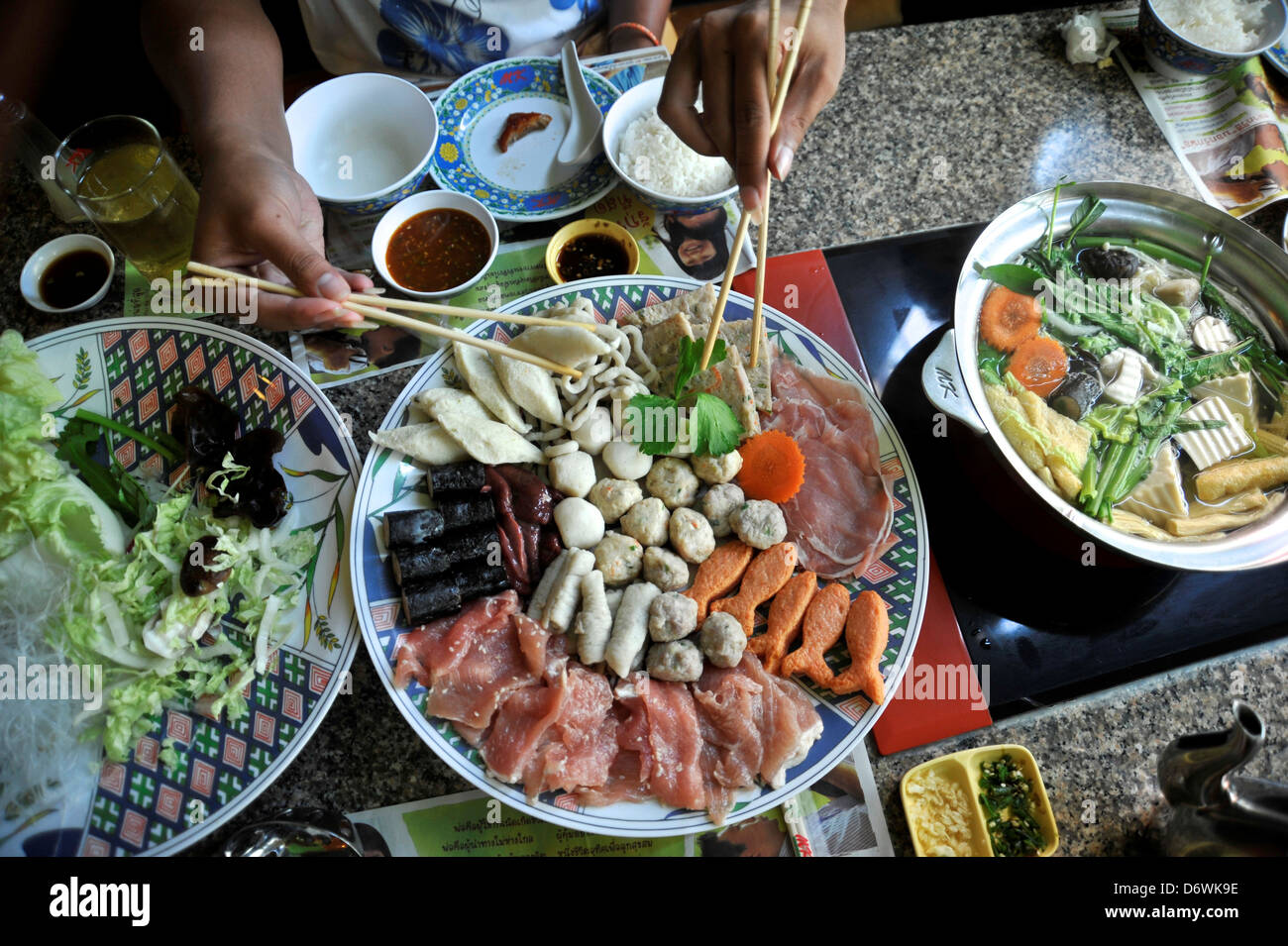 Thailand, Khon kaen, Thai Hot Pot foods at restaurant Stock Photo Alamy