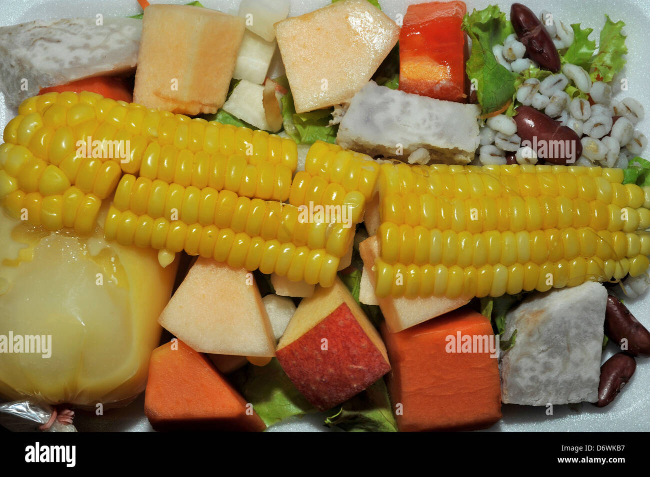 Thailand, Khon kaen, Vegetable and Fruit Thai salad has corn, taro