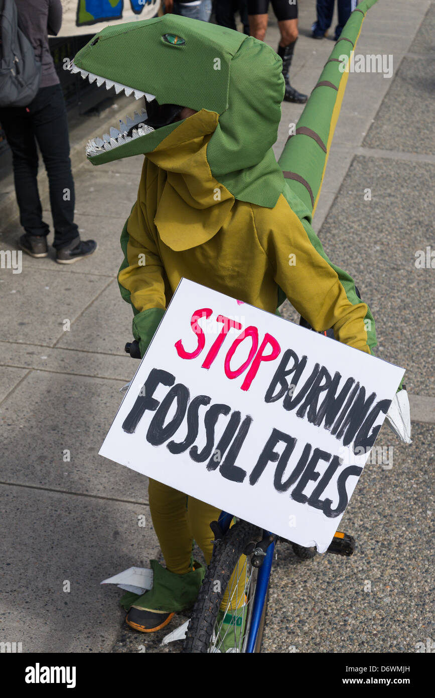 Dinosaurs against fossil fuels at Vancouver Earth Day Parade and Festival 2013 Stock Photo