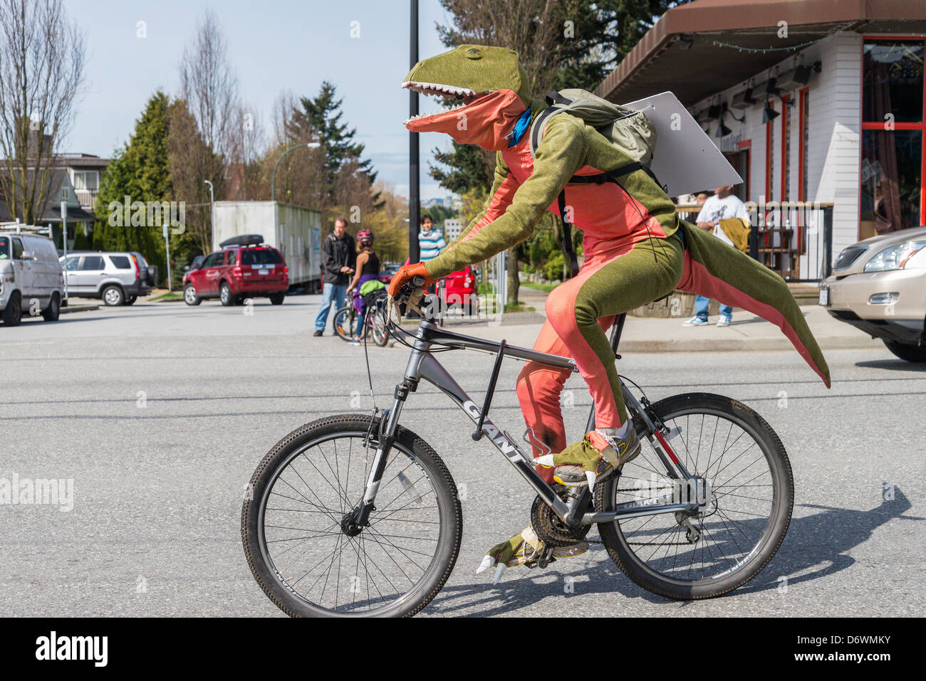 Dinosaurs against fossil fuels at Vancouver Earth Day Parade and Festival 2013 Stock Photo