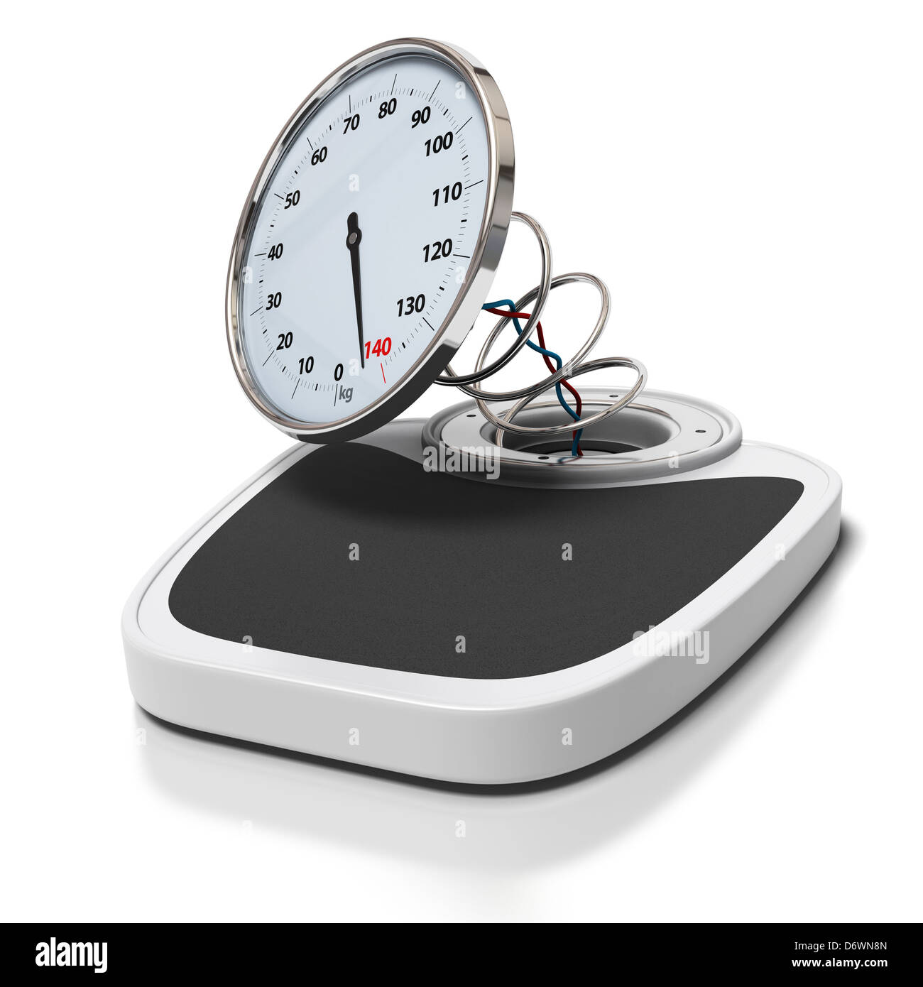 broken bathroom scales over a white background - overweight concept - square images Stock Photo