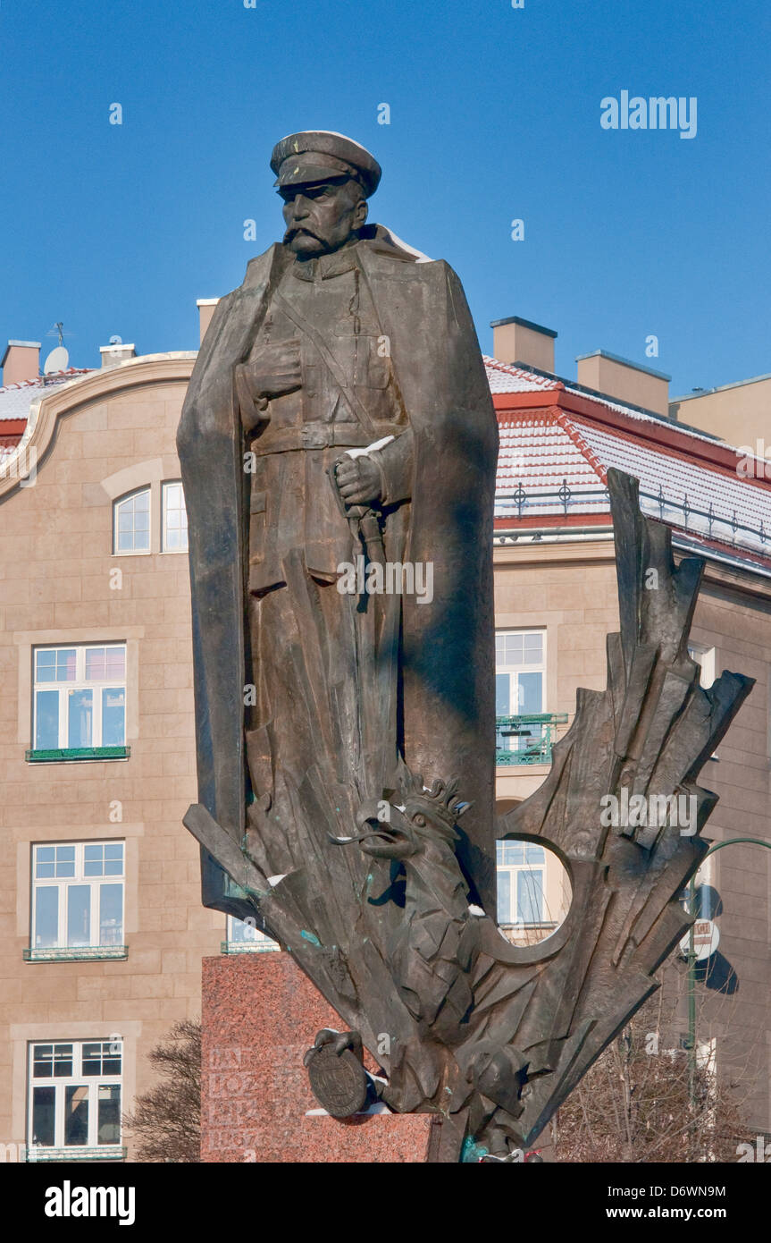 Jozef Pilsudski Monument in winter, Krakow, Poland Stock Photo