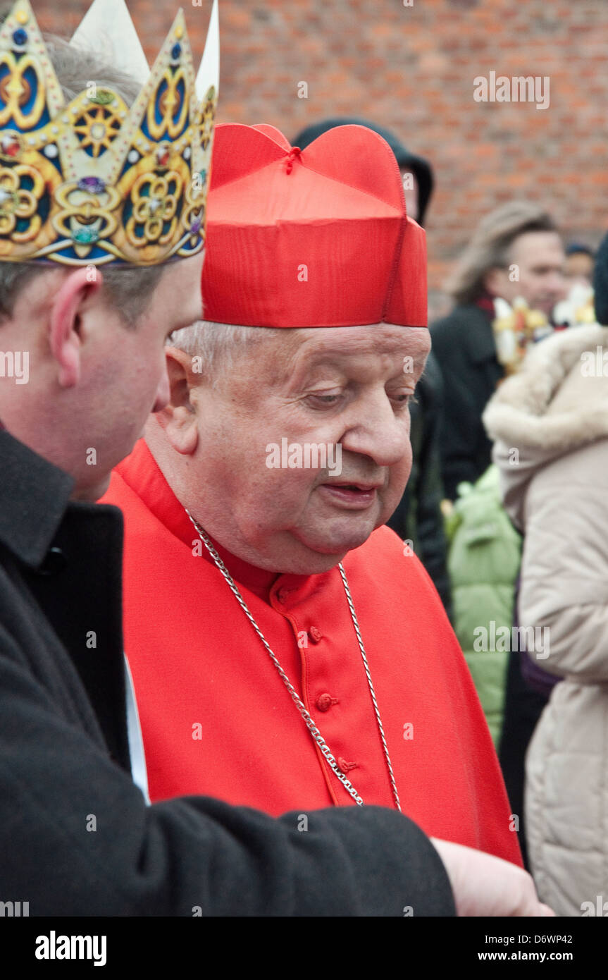 Cardinal Stanislaw Dziwisz at Cavalcade of Magi, Epiphany Holiday procession, Krakow, Poland Stock Photo
