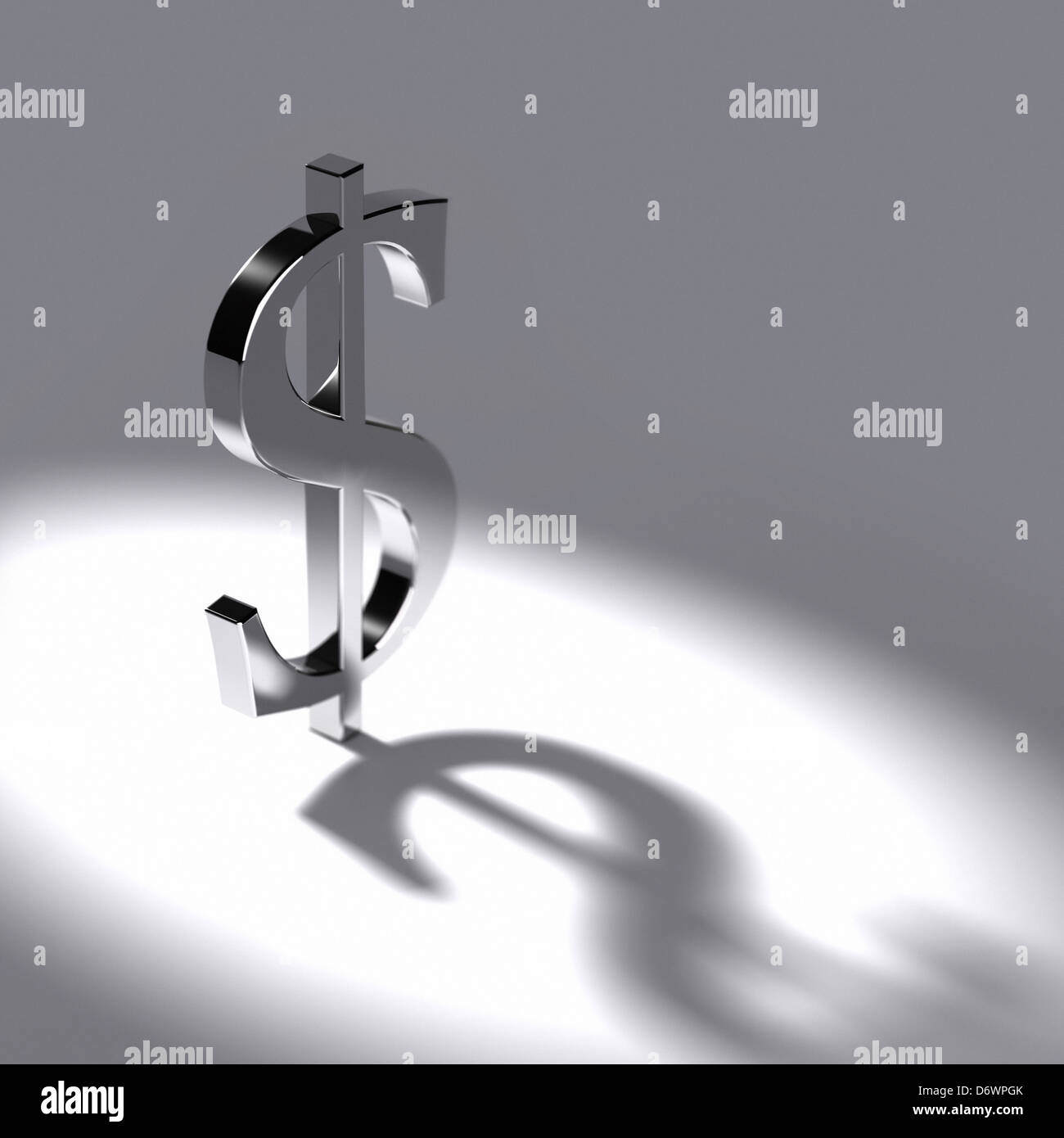 dollar figure or symbol onto a grey background with light effect and shadow Stock Photo