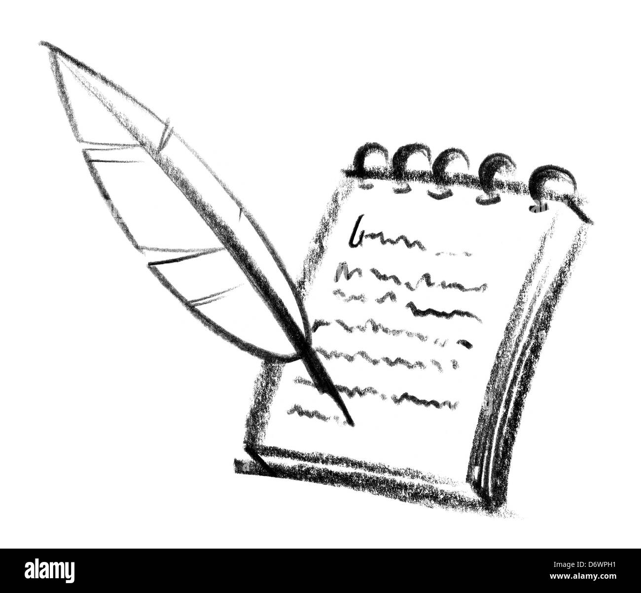 crayon-sketched illustration of a writing pad and nib Stock Photo - Alamy