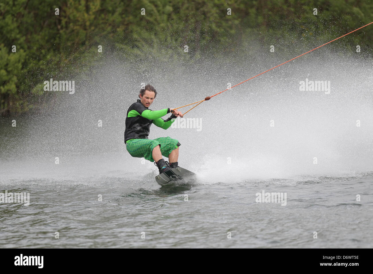 Jagel, Germany, wakeboarders at the water plant in Jagel Stock Photo