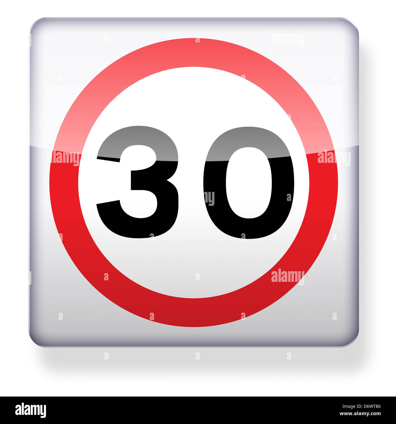 30 mph speed limit road sign as an app icon. Clipping path included. Stock Photo