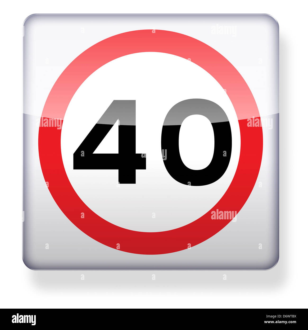 40 mph speed limit road sign as an app icon. Clipping path included. Stock Photo