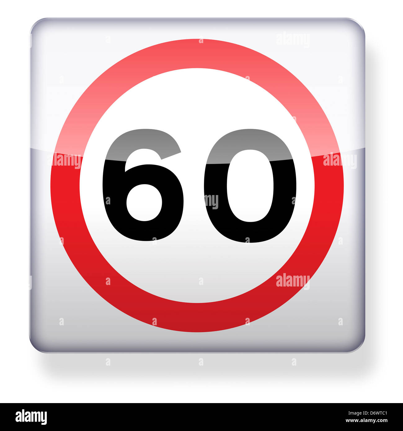 60 mph speed limit road sign as an app icon. Clipping path included. Stock Photo