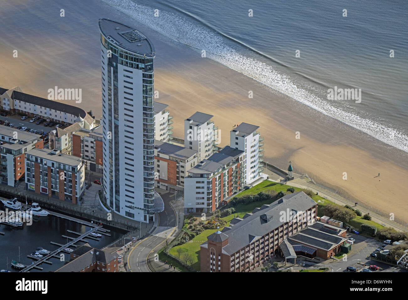 Aerial photograph of Meridian Tower Swansea. Stock Photo